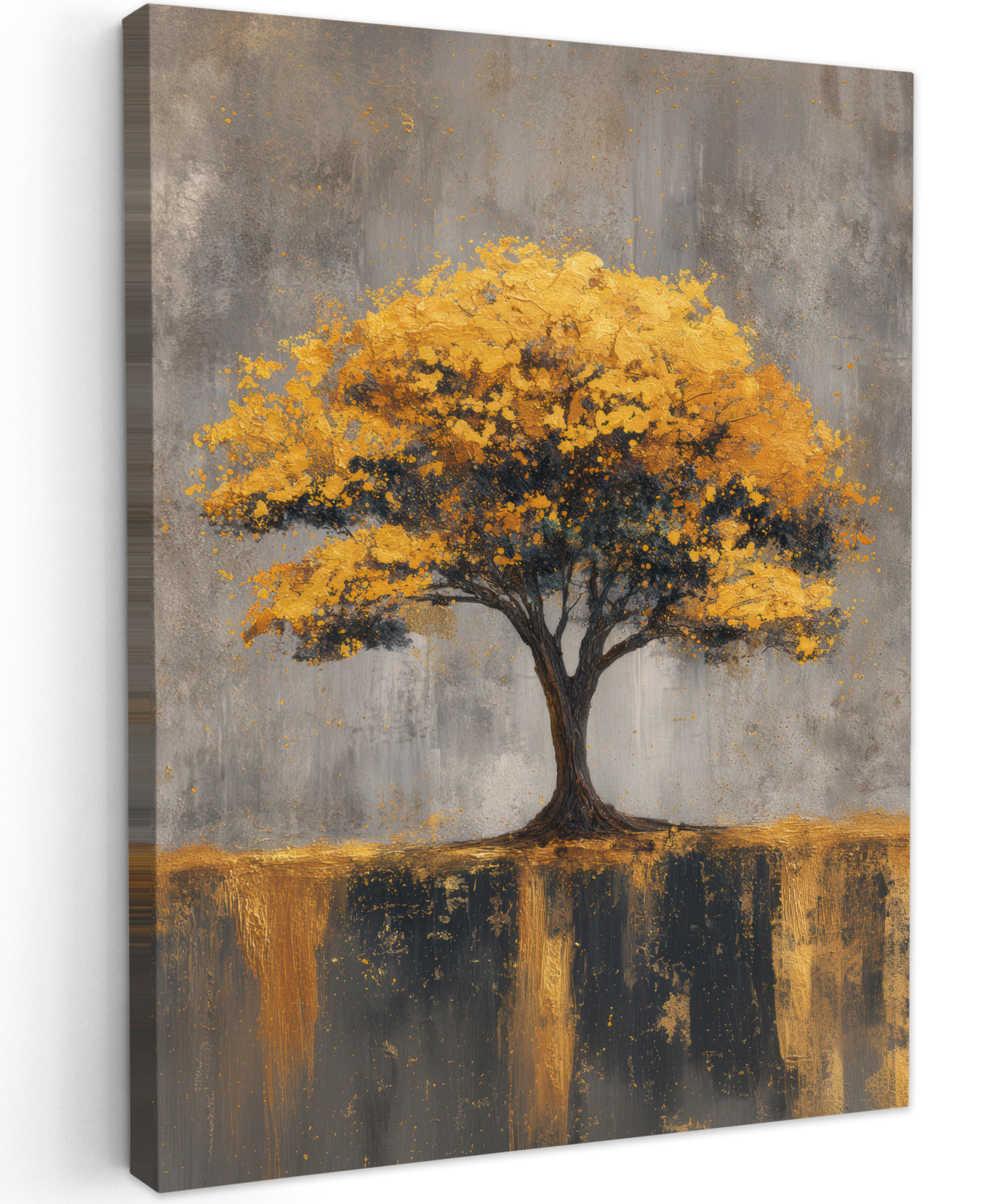 LEINWANDBILD Baum - Blätter - Gold - Abstrakt Room Decor 30x40 cm - Grau, Textil (30/40cm) - MuchoWow