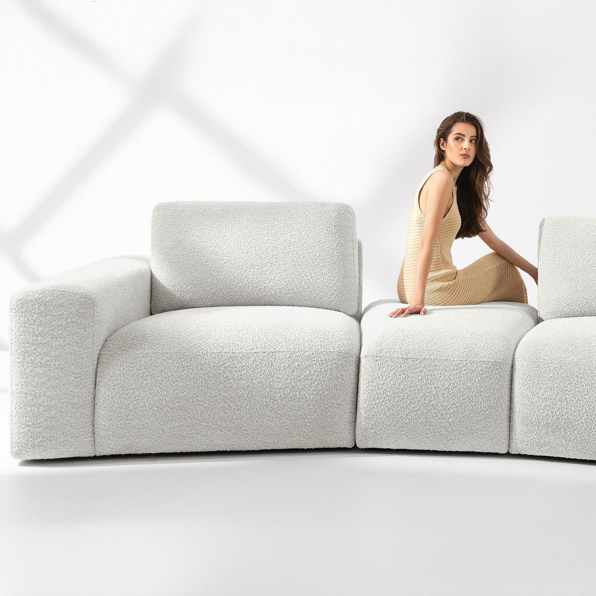 4-SITZER ECKSOFA ZUCCO Boucle rechts, Ecru - Ecru, Textil (350/84/105cm) - KONSIMO®