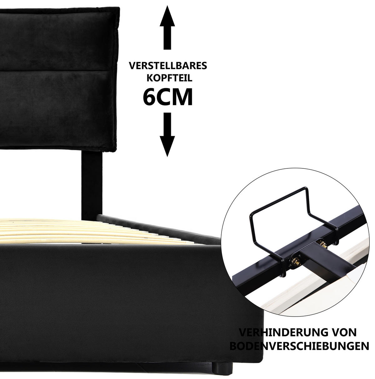 POLSTERBETT 140/200 cm Schwarz aus Holz mit Bettkasten - Schwarz, Holz (140/200cm) - OKMYHOME
