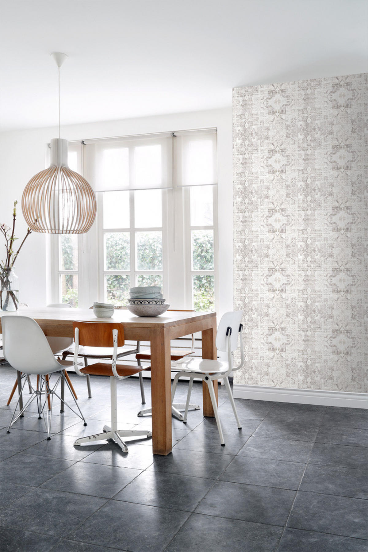 TAPETE orientalisches Kelim-Patchwork 53 cm x 10.05 m - Grau, Papier (53/1000cm) - ESTAhome