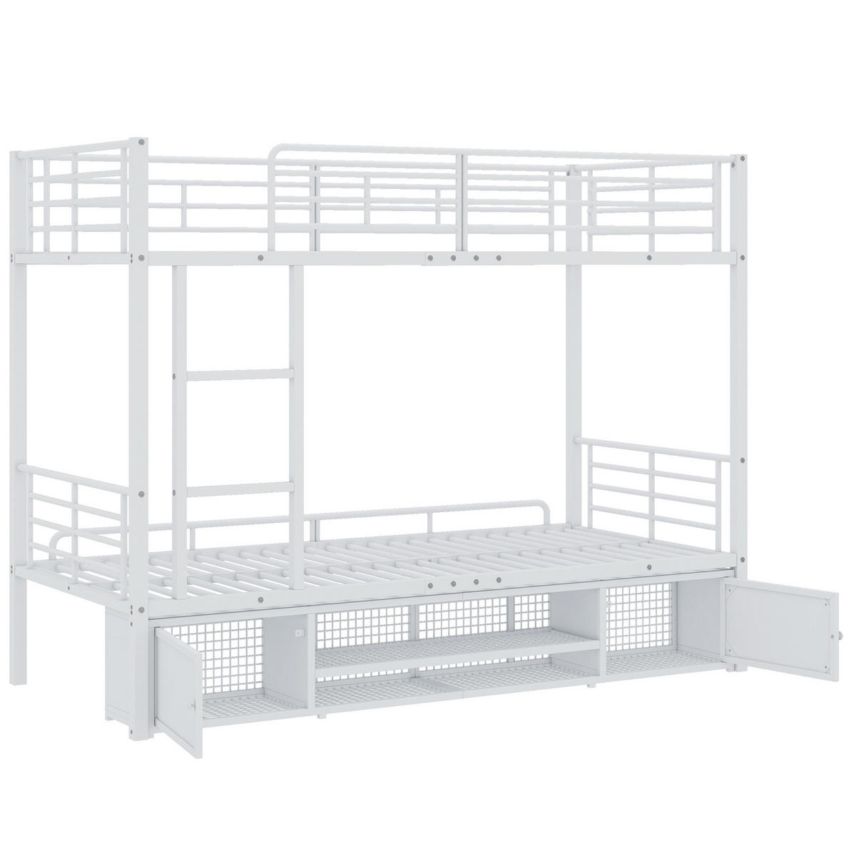 ETAGENBETT 90/200 cm in Weiß mit Schuhablage und Fallschutz - Weiß, Metall (90/200cm) - OKMYHOME