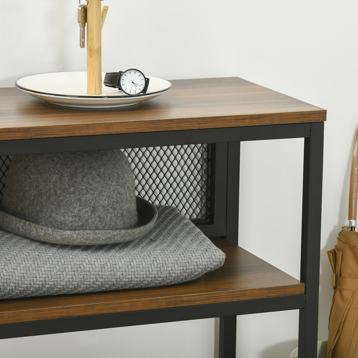 KONSOLENTISCH, Flurtisch mit 2 Regalen, Braun, 100 x 29,5 x 90 cm - Braun, Holzwerkstoff (29.5/100/90cm) - HOMCOM