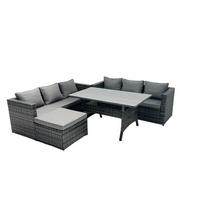 LOUNGEGARNITUR mit Fußschemel Polyrattan Dunkelgrau 7-Sitzer - Dunkelgrau/Grau, Glas/Kunststoff - Fimous