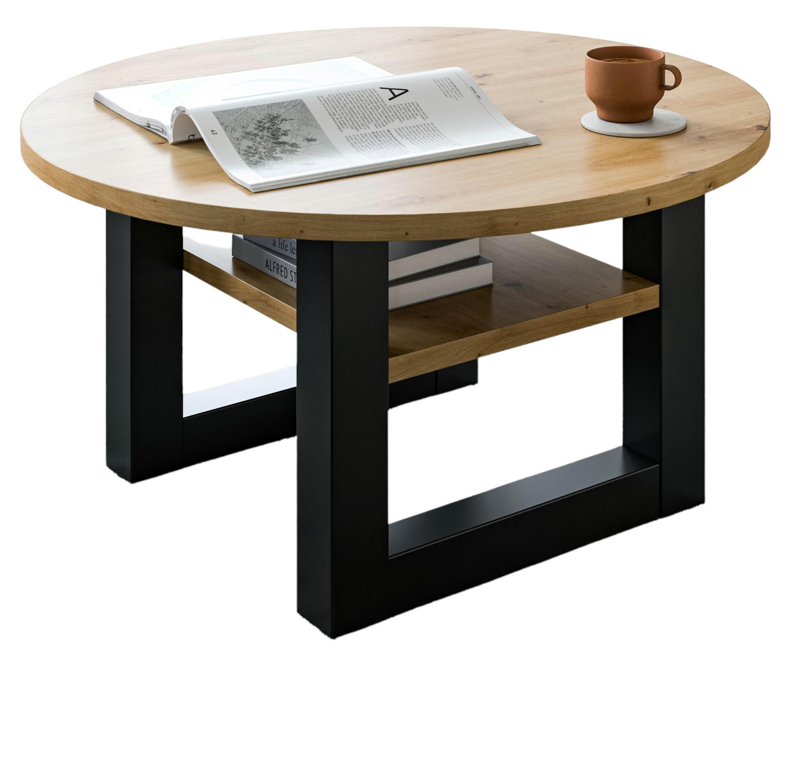 COUCHTISCH Eiche, grau rund 75 cm, Wohnzimmertisch mit Ablage - Eiche Artisan/Grau, Holzwerkstoff/Metall (75/75/42cm) - Inn.Furn