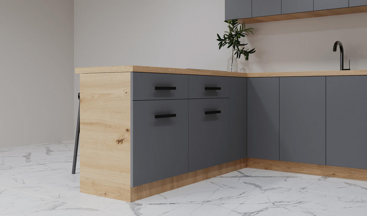 WINKELKÜCHE 390 × 260 cm - Langen K106-M860 - in Beige / Matt - Beige/Schwarz, Holz/Holzwerkstoff (390/260/212cm)