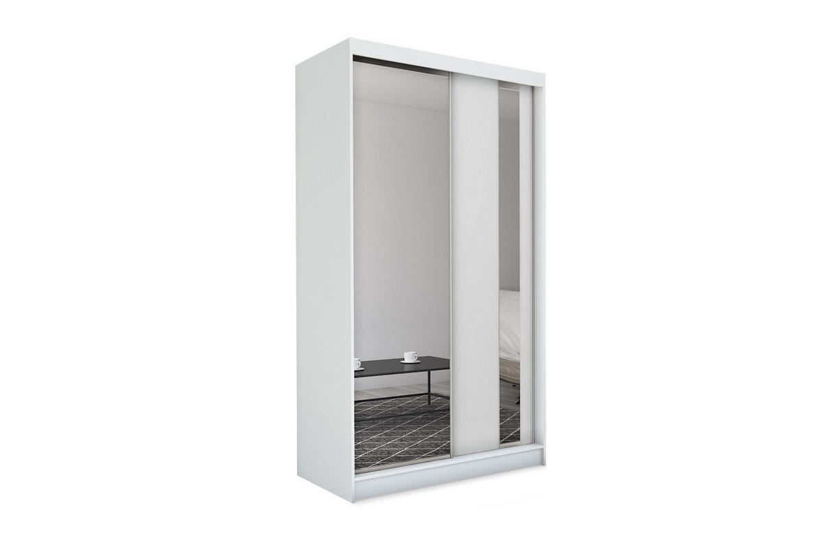 SCHWEBETÜRENSCHRANK GRAZIA 150/216/61 cm 2-türig mit Spiegel Weiß - Weiß, Holzwerkstoff (150/216/61cm) - MASSENO