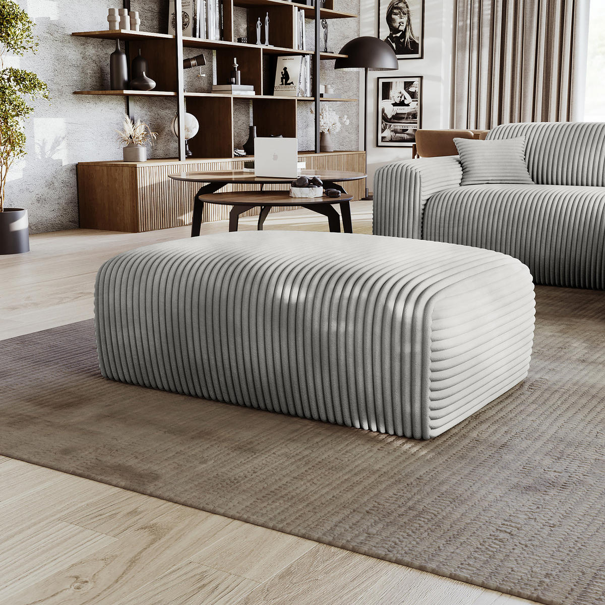 POLSTERHOCKER - Cord - Silberfarben/Schwarz, Kunststoff/Textil (110/40/72cm) - home24