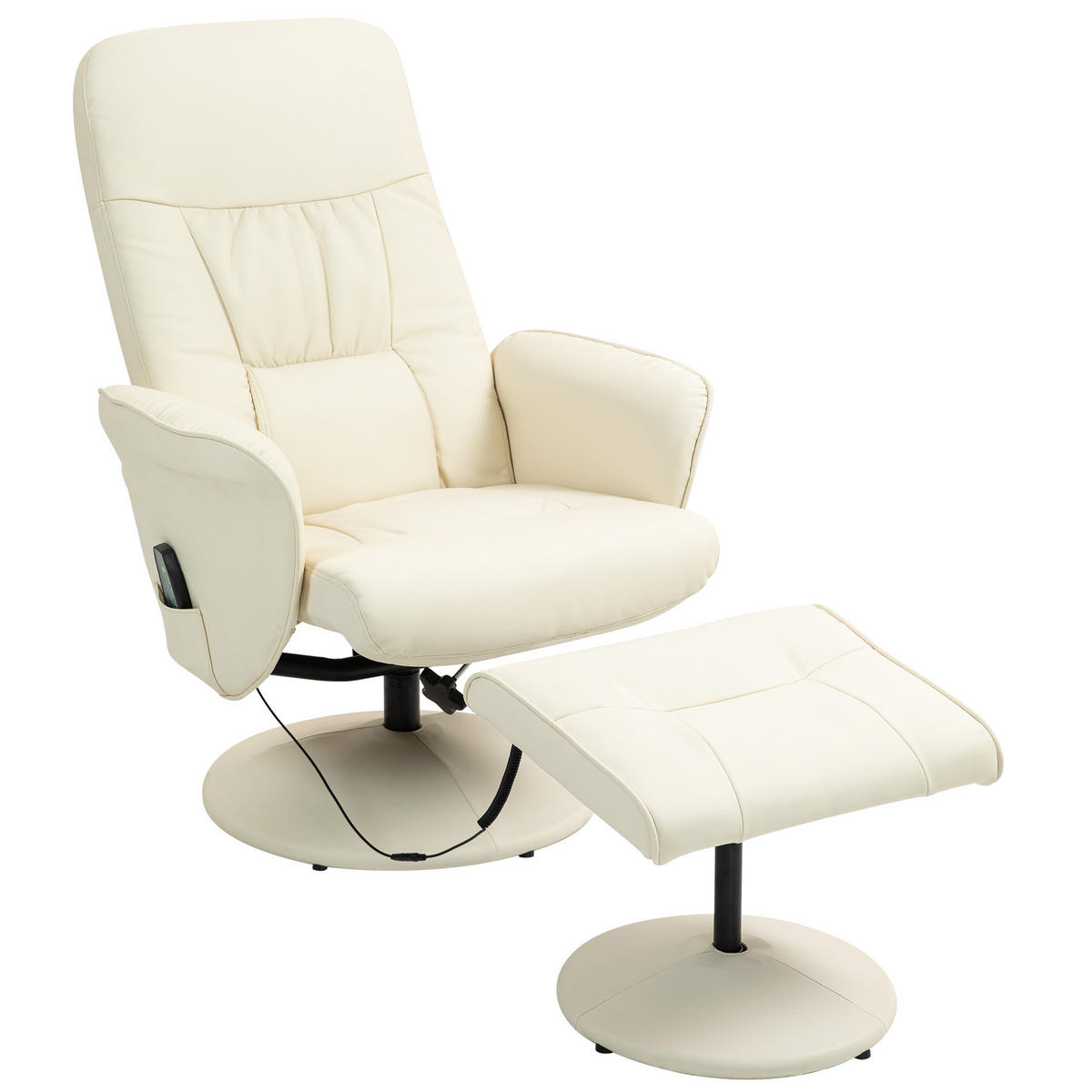 MASSAGESESSEL DE-06421 Mit Fusshocker, 10 Vibrationspunkte, 145° neigbar Cremeweiß - Creme, Metall (81/105/76cm) - ComfortXL