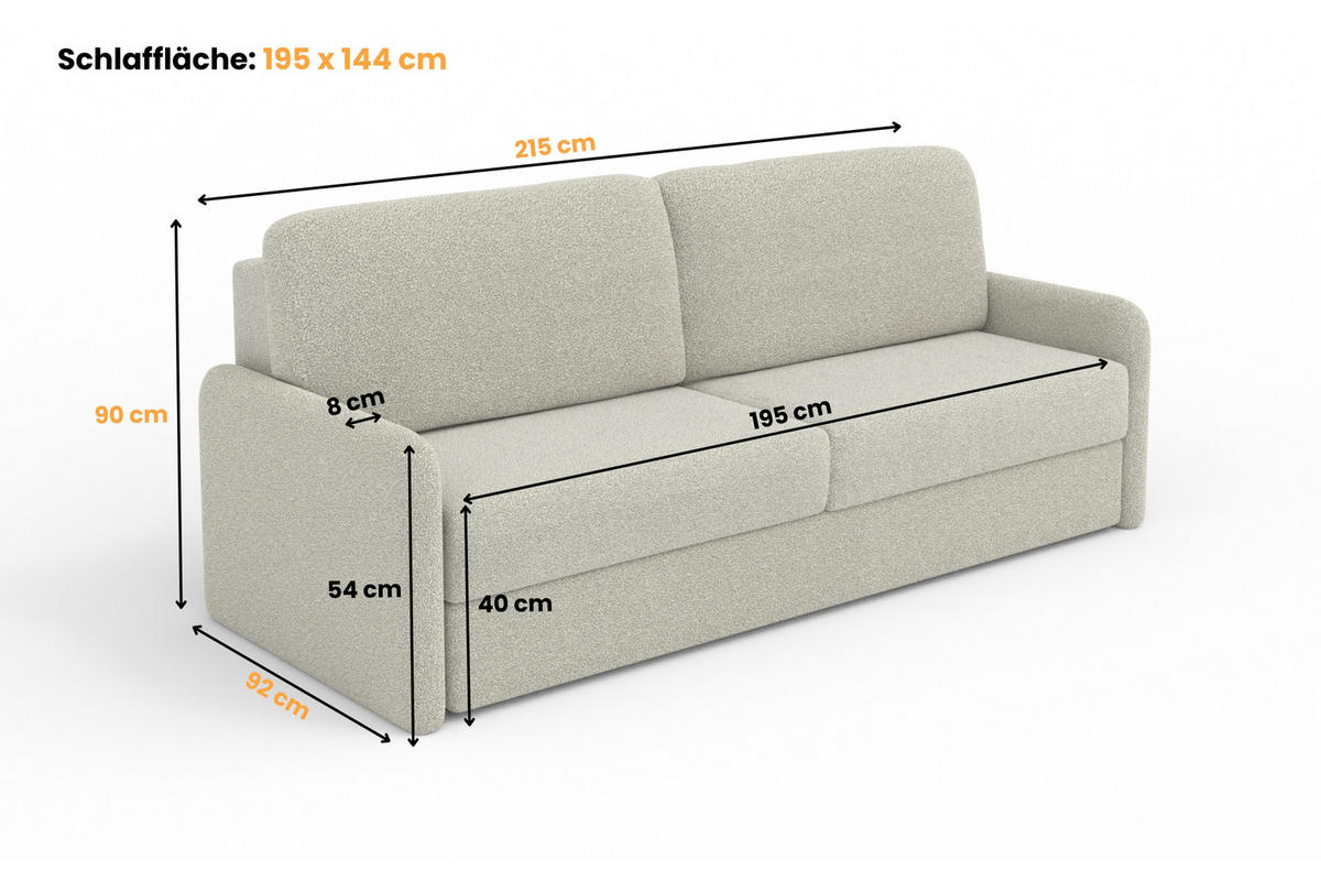 2-SITZER SOFA BIANCO 215 cm breit in Boucle Grau - Grau, Holzwerkstoff/Textil (215/90/92cm) - Deine Möbel 24