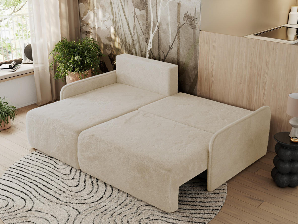 ECKSCHLAFSOFA ARPA L Creme Plüsch - links - Creme/Schwarz, Kunststoff/Textil (198/150cm) - MKS