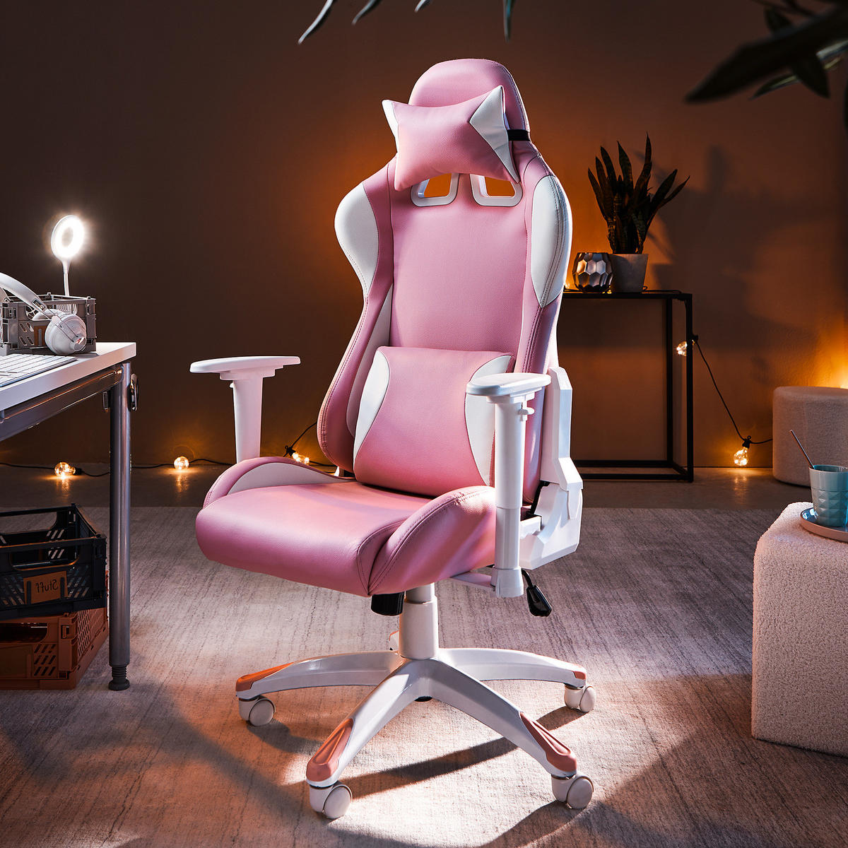 GAMING CHAIR - Kunstleder - Pink, Kunststoff (66/134/59cm) - home24
