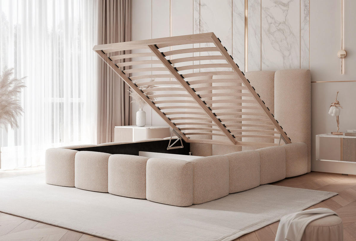POLSTERBETT LANDARE 200x200 cm Silbergrau Samt (Stoff Melody) - mit Bettkasten und Lattenrost - Silberfarben, Holzwerkstoff/Textil (200/200cm) - Ravio