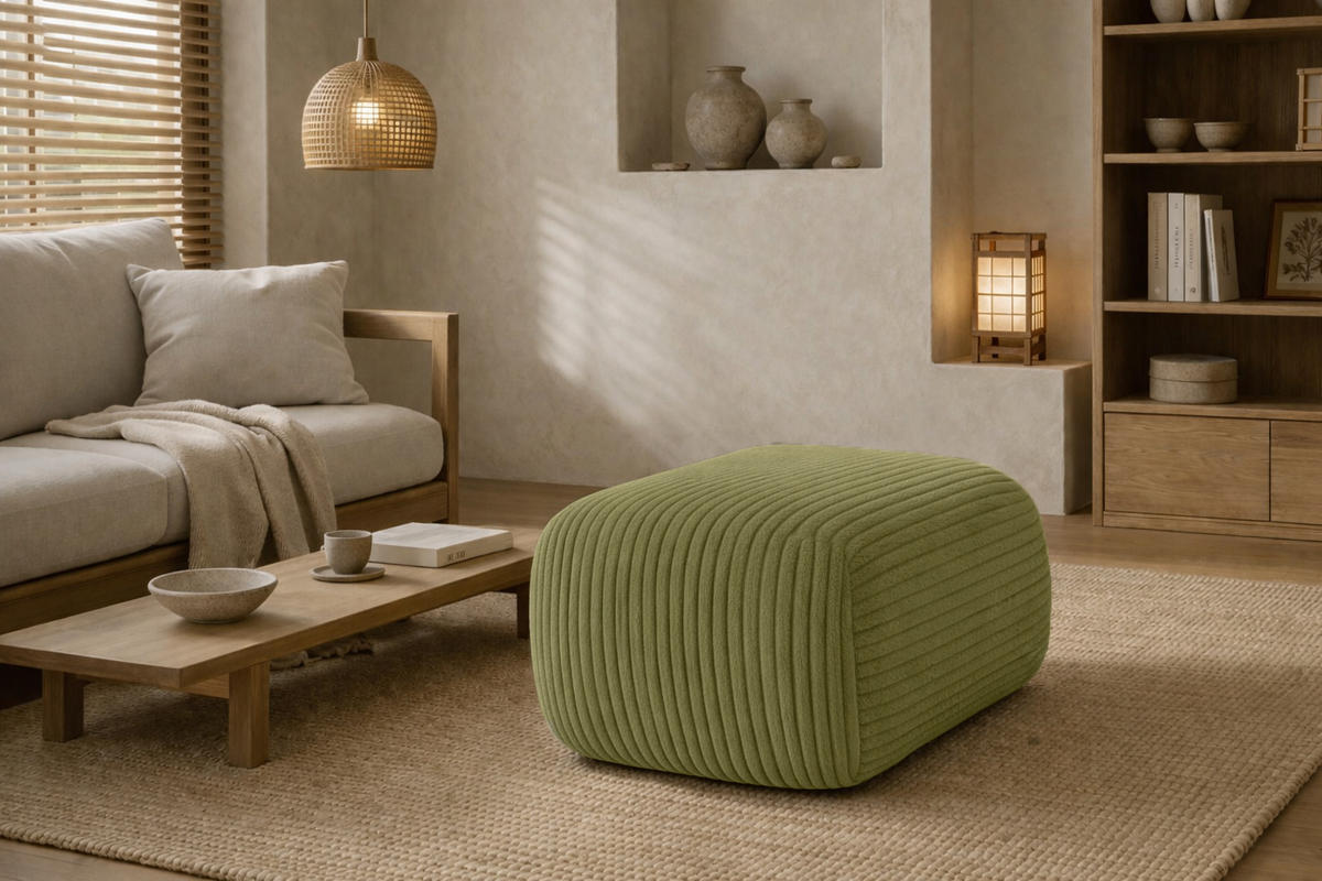 HOCKER Sitzpouf Für Wohnzimmer, Cordstoff Poso, Olive, BIS - Olivgrün, Holz (64/40/40cm) - Kaiser Möbel