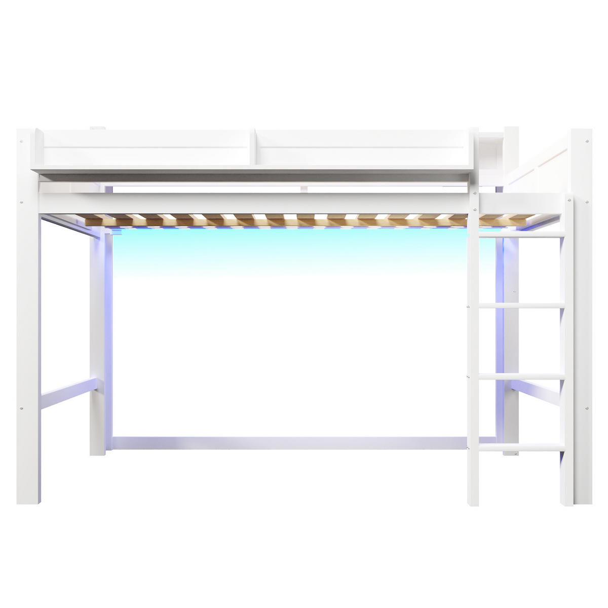 HOCHBETT 140/200 cm in Weiß mit LED, USB und 3 Schränken - Weiß, Holz/Holzwerkstoff (140/200cm) - WISHDOR