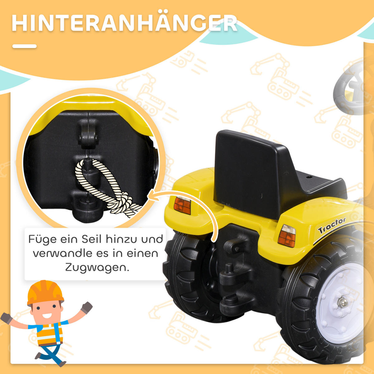 KINDER-RADLADER Kinderbagger Tretauto für 3-jährige Kinder mit Pedalen Gelb - Schwarz, Metall (114/41/52cm) - HOMCOM