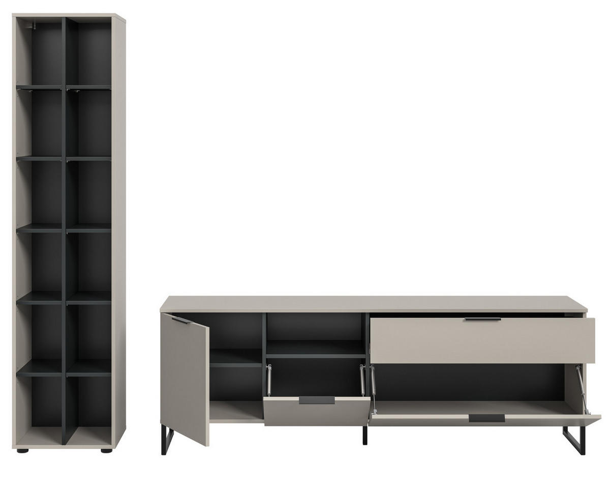 WOHNWAND kaschmir, schwarz 245 cm, Wohnkombination mit Soft-Close-Funktion - Kaschmir/Schwarz, Holzwerkstoff/Kunststoff (245/192/41cm) - Inn.Furn