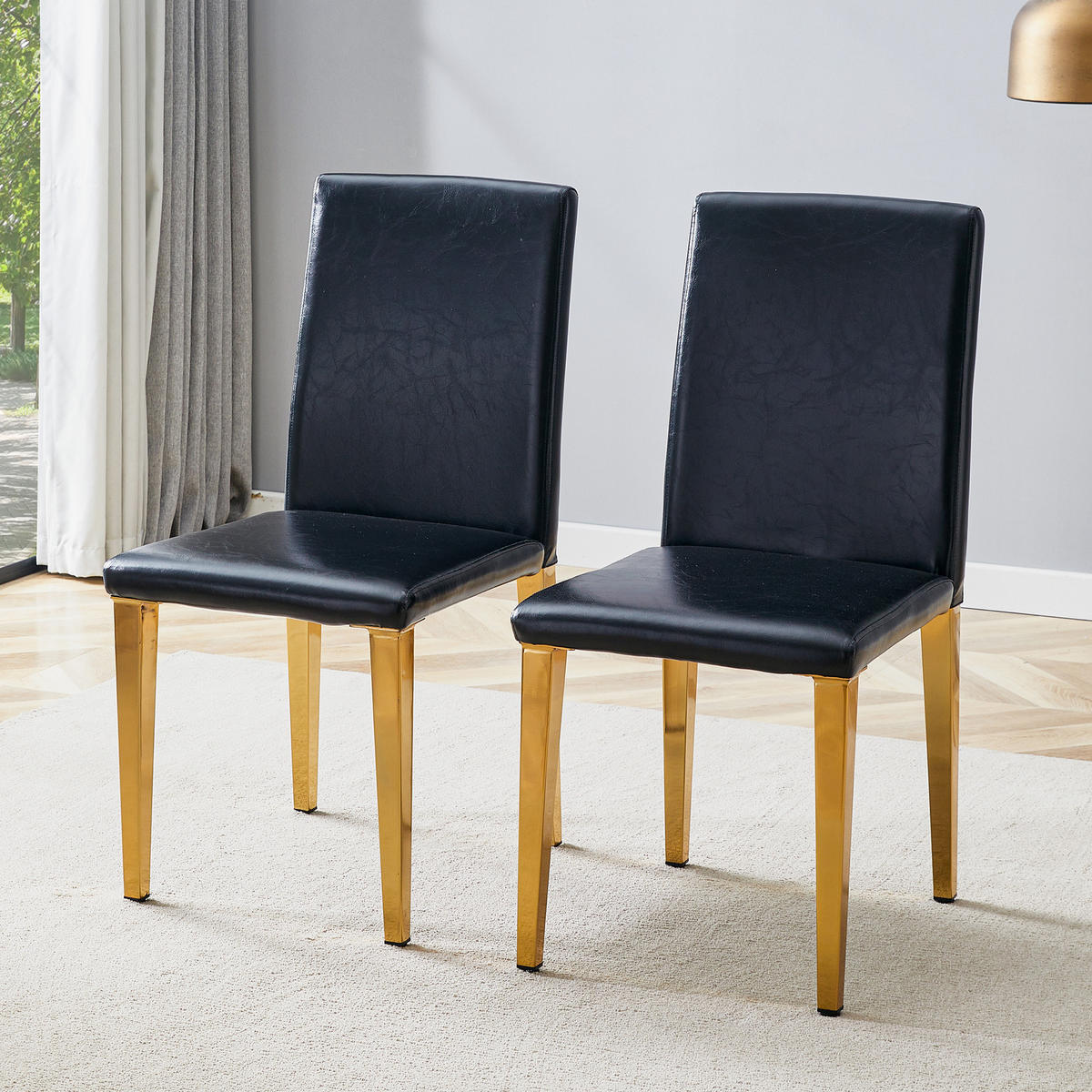STUHL-SET DE-36598 2 Stück mit PU-Bezug und Metallbeinen Schwarz - Goldfarben, Metall (47/90/41cm) - ComfortXL