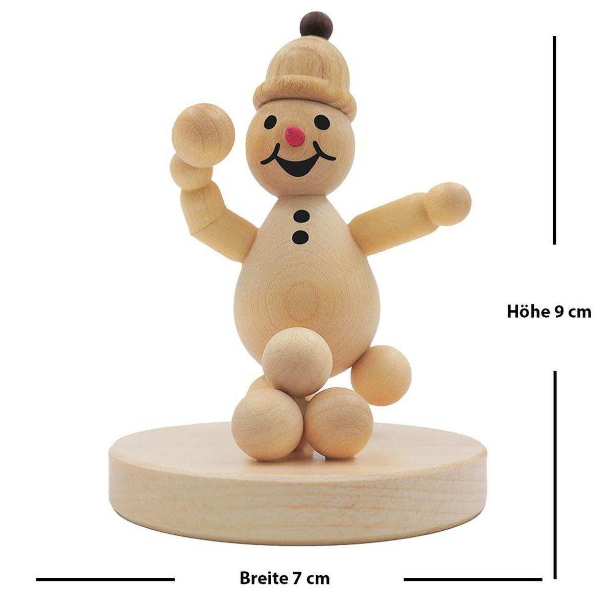 HOLZFIGUR Schneemann Junior Schneeballwerfer auf Sockel 9 cm - Multicolor, Holz (7/1/0.1cm)
