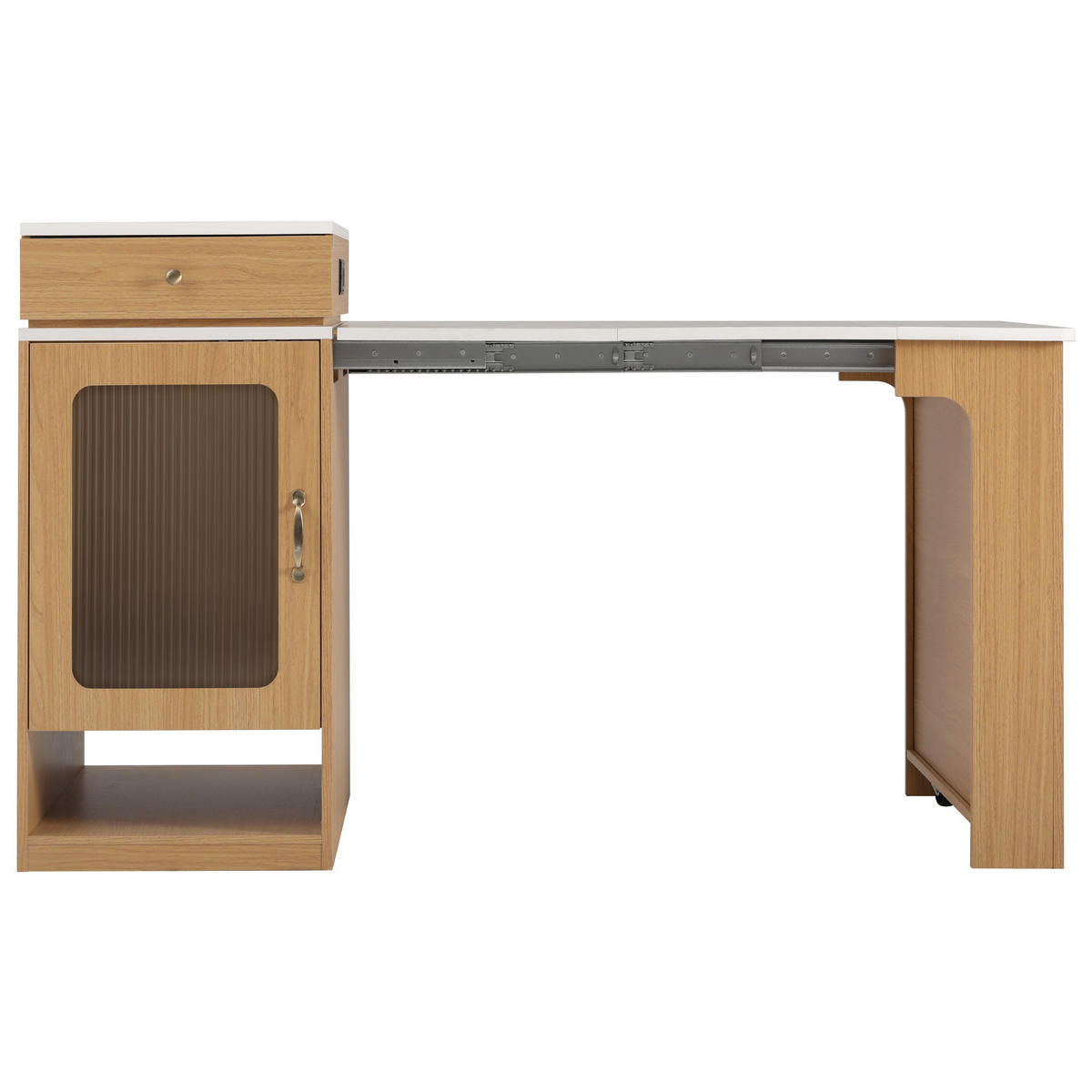 KÜCHENINSEL Marmorplatte Naturholzoptik Weiß/Schwarz Metall Steckdosen - Naturfarben, Glas/Holzwerkstoff (151/92/80cm) - EVRYAE