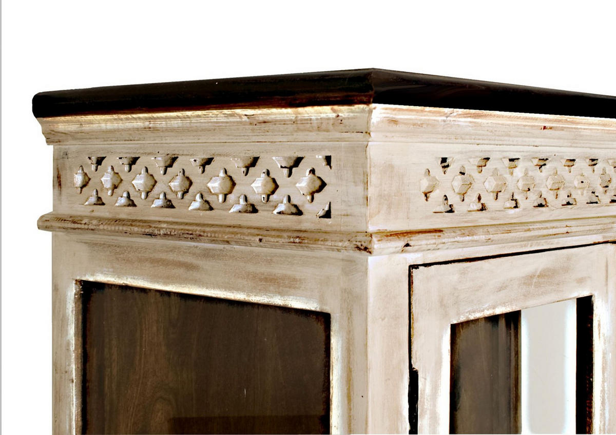 VITRINE Mango / Akazie 90x45x180 weiß gewachst CASTLE-ANTIK #71 - Weiß, Holz (90/180/45cm) - Massivmoebel24