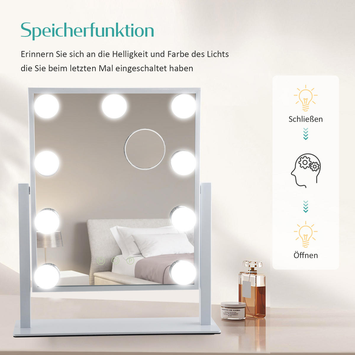 KOSMETIKSPIEGEL Rechteckiger mit Beleuchtung, Weiß, 41/30 cm - Weiß, Glas (31/8.5/40cm) - EMKE