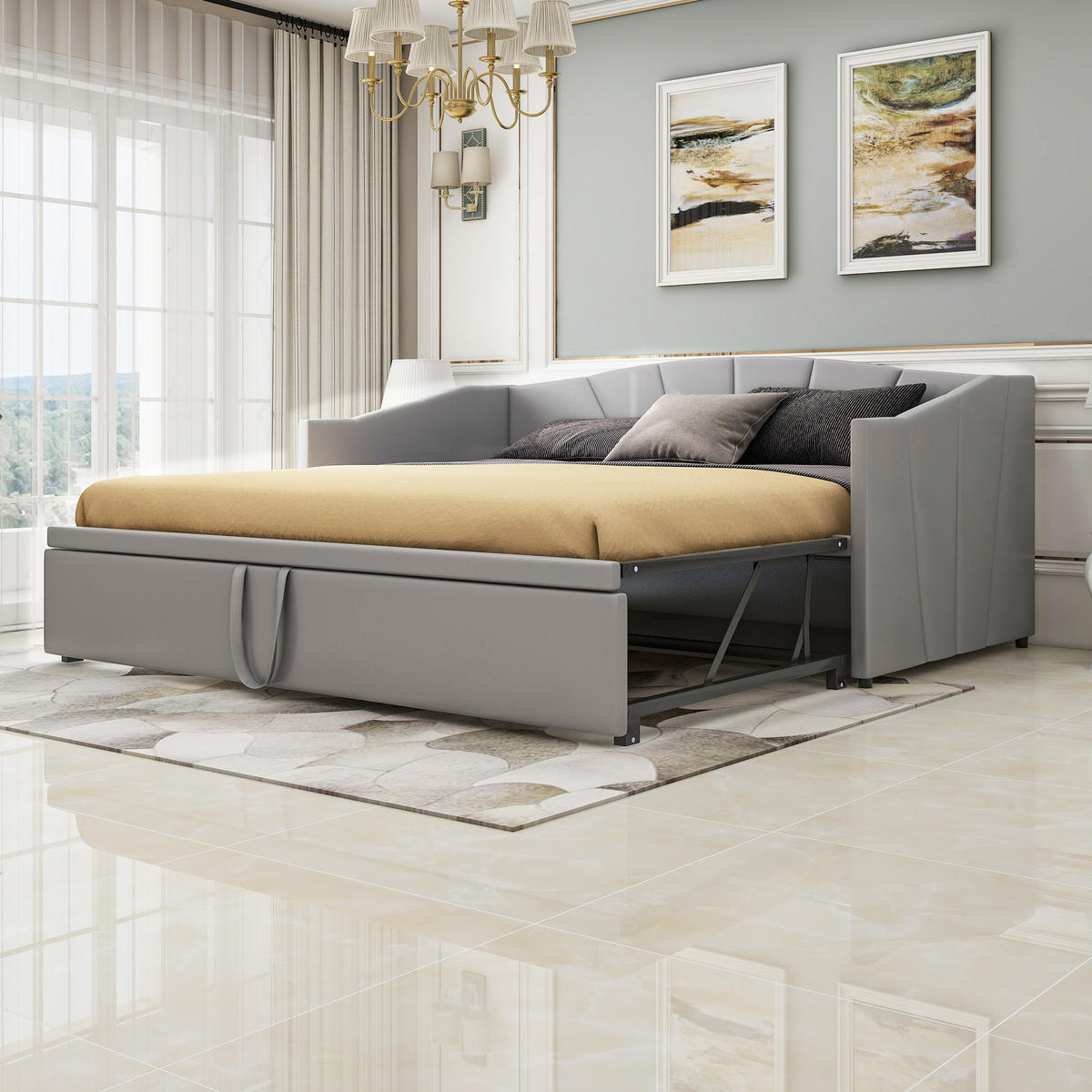POLSTERBETT 90/180x200 cm Samt grau - Grau, Textil (180/200cm) - LEBENLANG