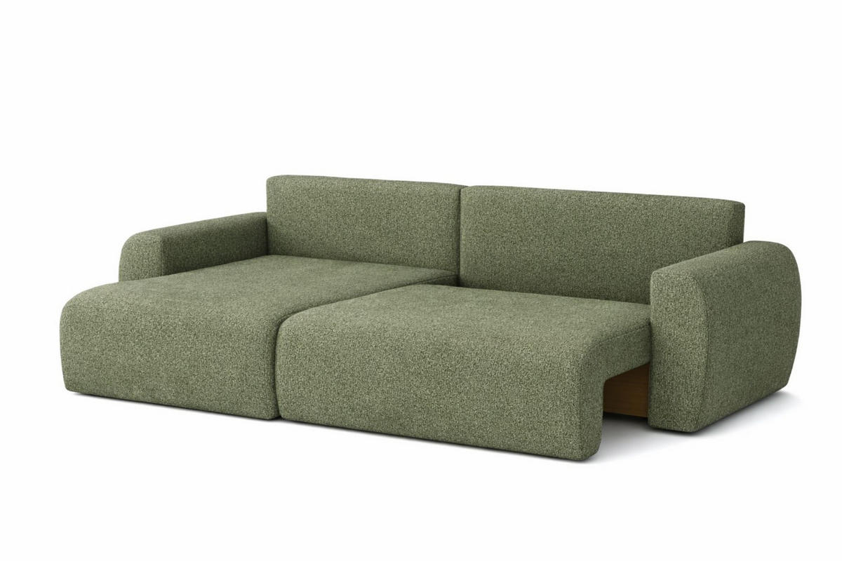 ECKSOFA Mit Schlaffunktion, Ariel XL, Chenille-Stoff, Stoff Artico, Moss, Links - Hellgrün, Holz (280/142cm) - Kaiser Möbel