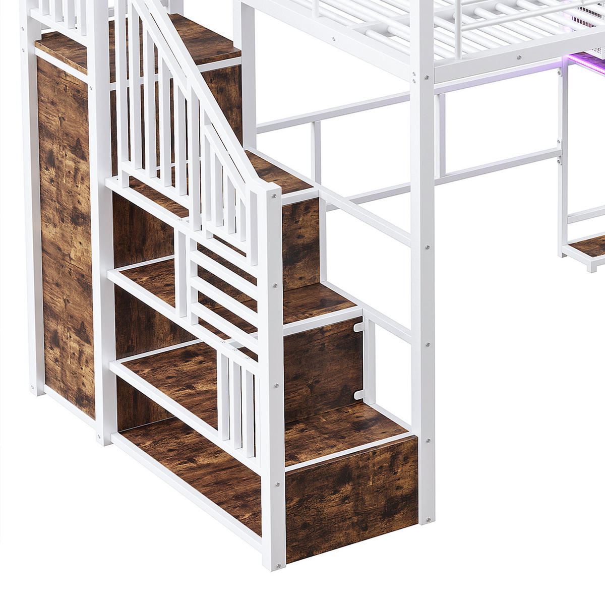 HOCHBETT 140x200cm Weiß LED-Licht Ablageleiter Schreibtisch Kleiderschrank - Weiß, Metall (140/200cm) - FLIEKS