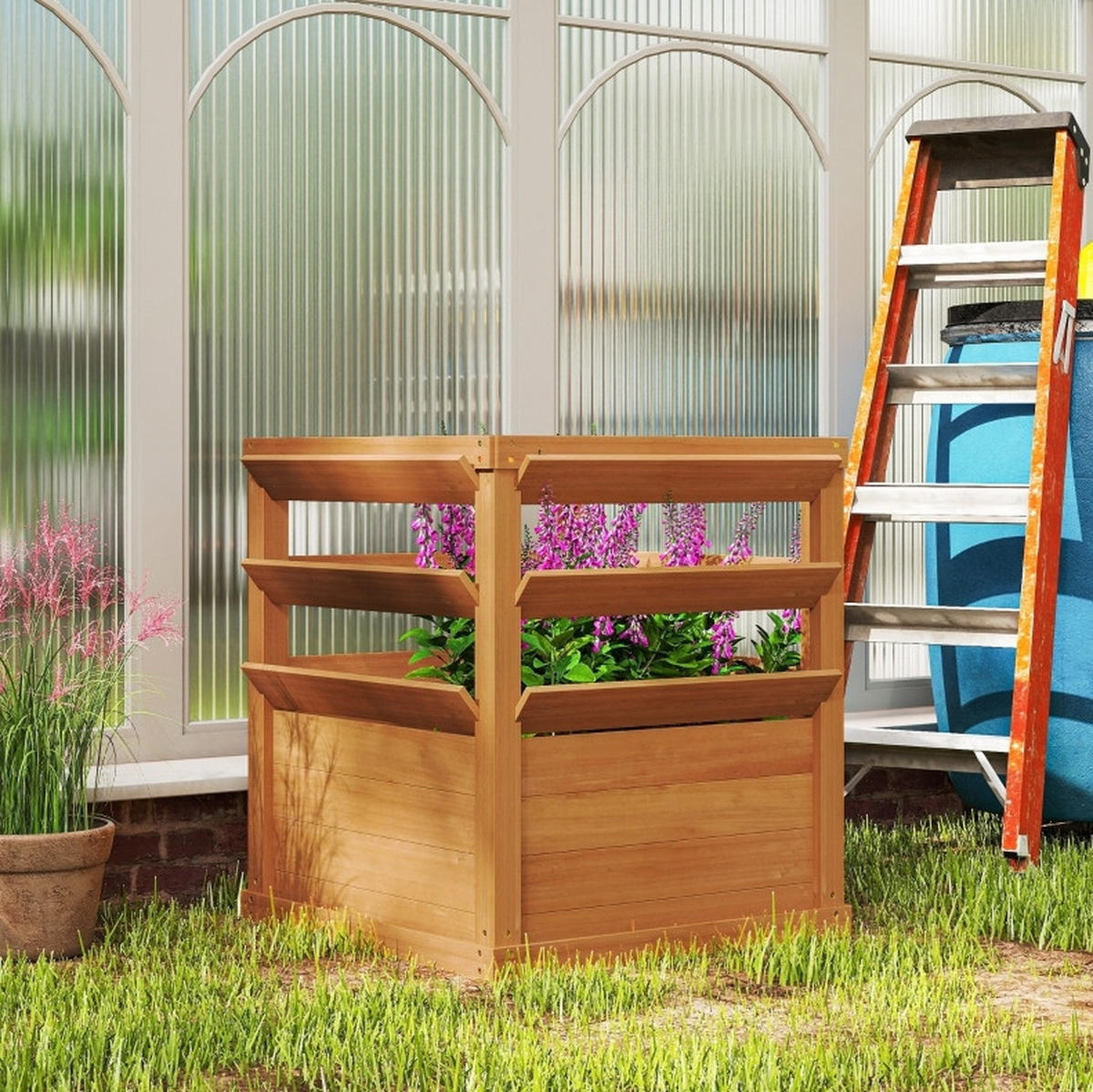 BLUMENKASTEN aus Fichtenholz 65x65x73 cm in Dunkelbraun mit Rankgitter - Dunkelbraun, Holz (65/73/65cm) - Modfu