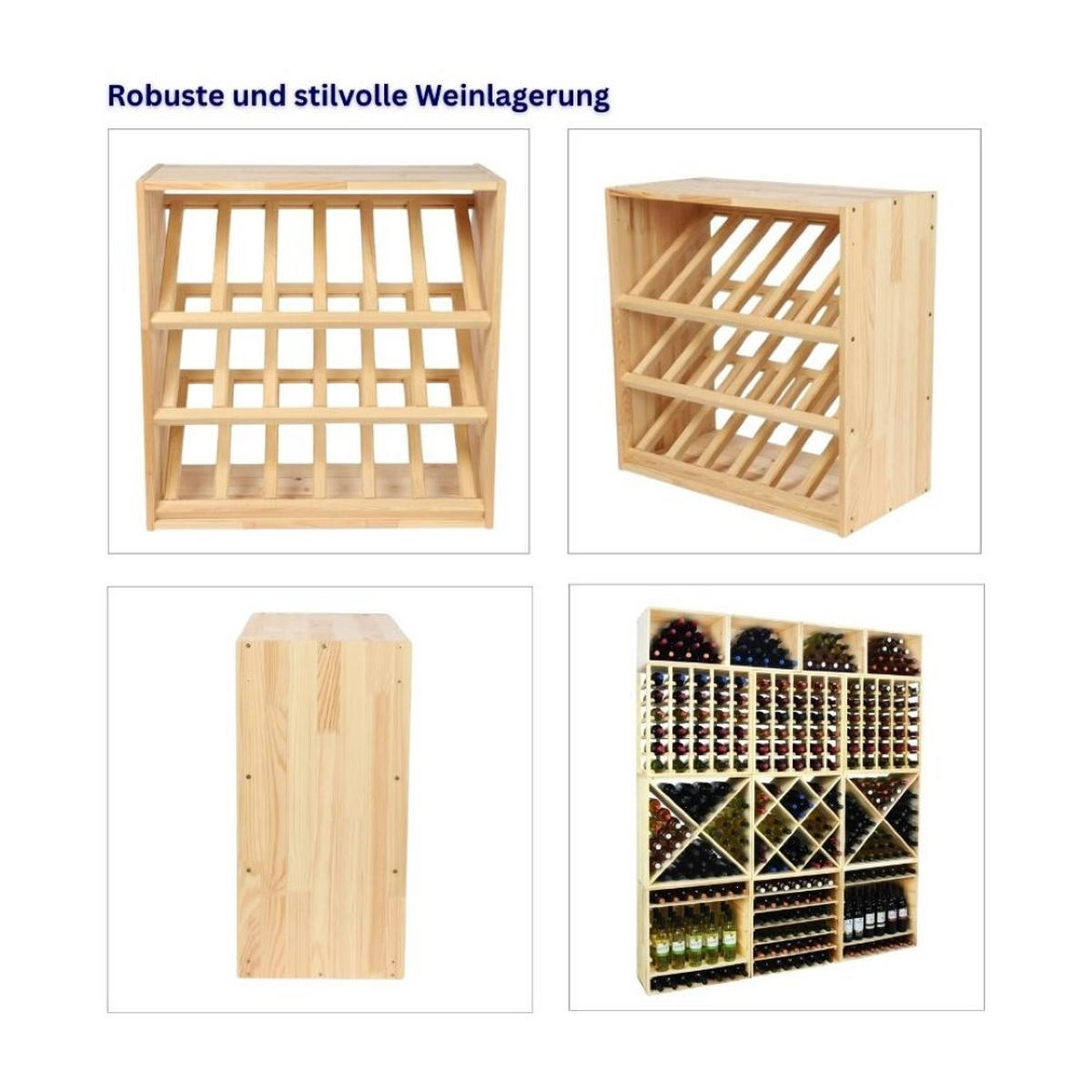 WEINREGAL Vincellar Mod 60x60x30 cm Schräg Modul Für 18 Flaschen Massives Kiefernholz Natur - Naturfarben, Holz (60/60/30cm) - PROREGAL