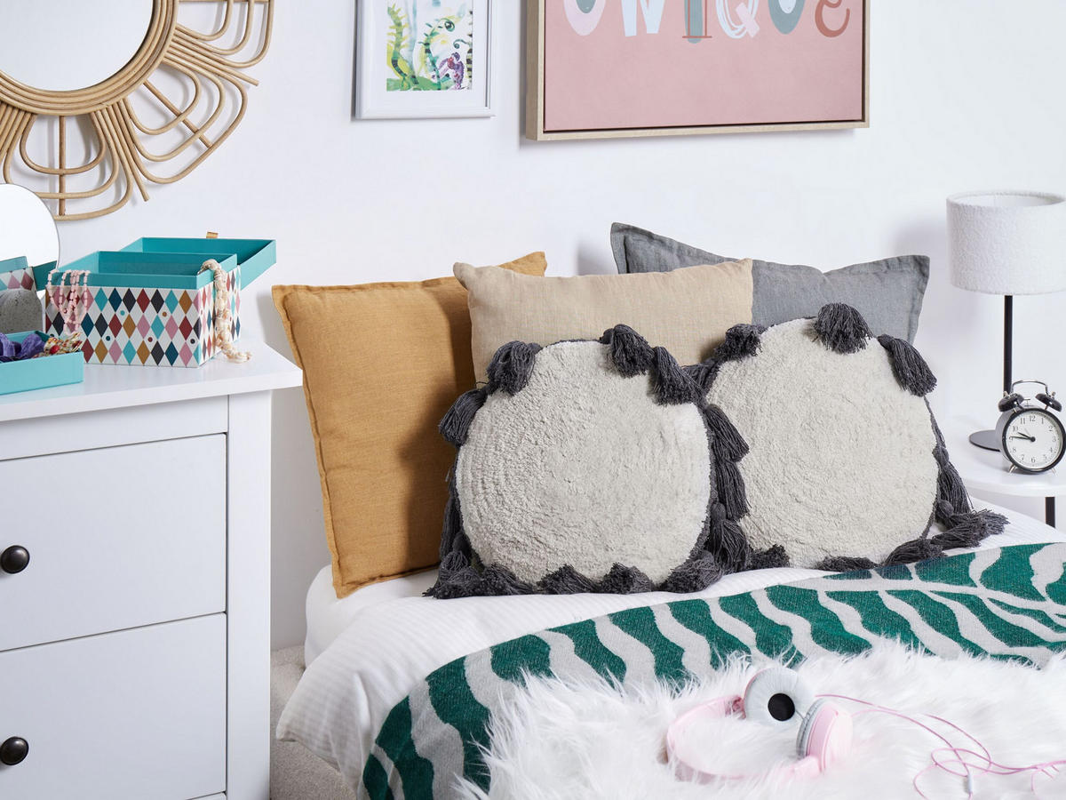 Dekokissen 2er-Set Cremeweiß 40/40 cm Thistle - Weiß/Grau, Naturmaterialen (40/40cm) - Beliani