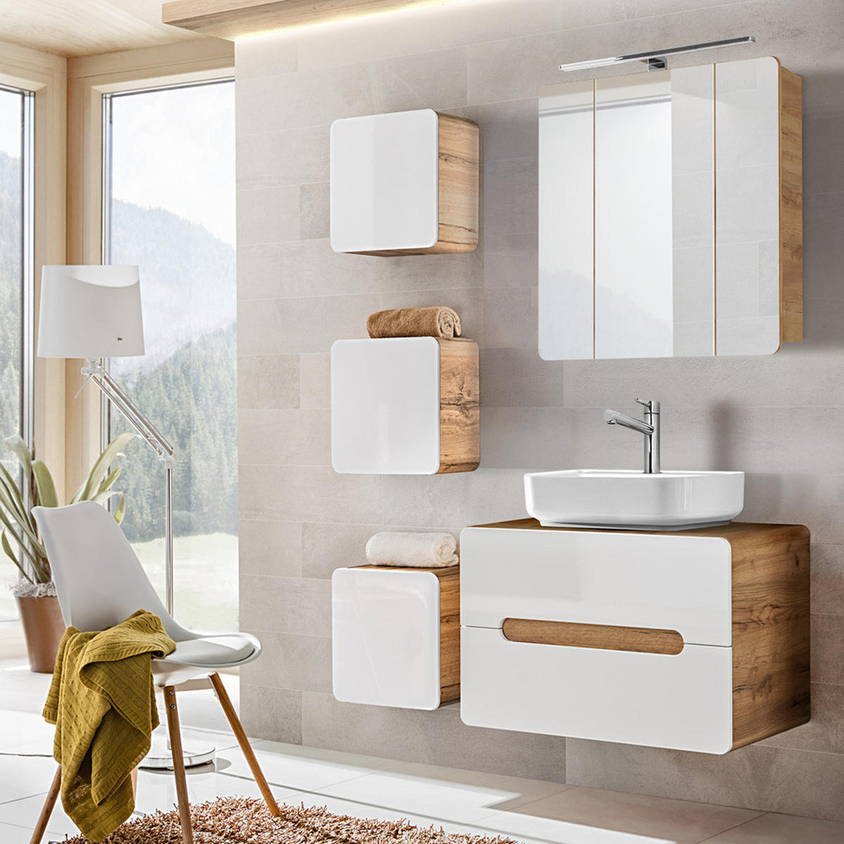 BADMÖBEL-SET 5-TLG. Luton-56 - Weiß, Holzwerkstoff (130/200/46cm) - Lomado