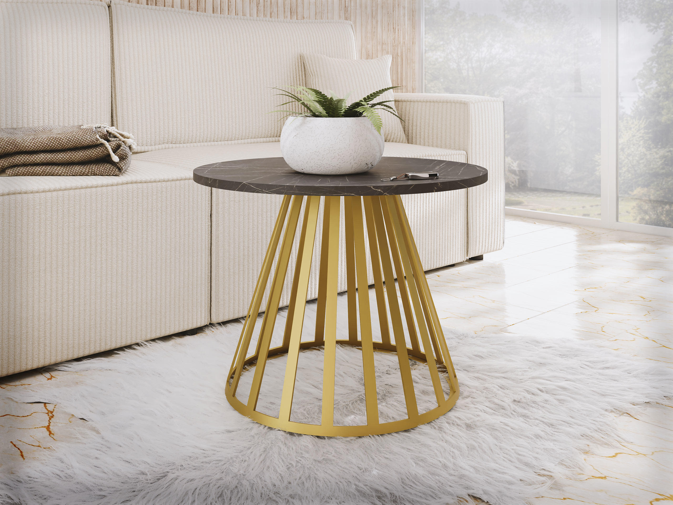 COUCHTISCH Mokod Mini - Goldfarben/Multicolor, Holzwerkstoff/Metall (58/58/45cm) - MIRJAN24