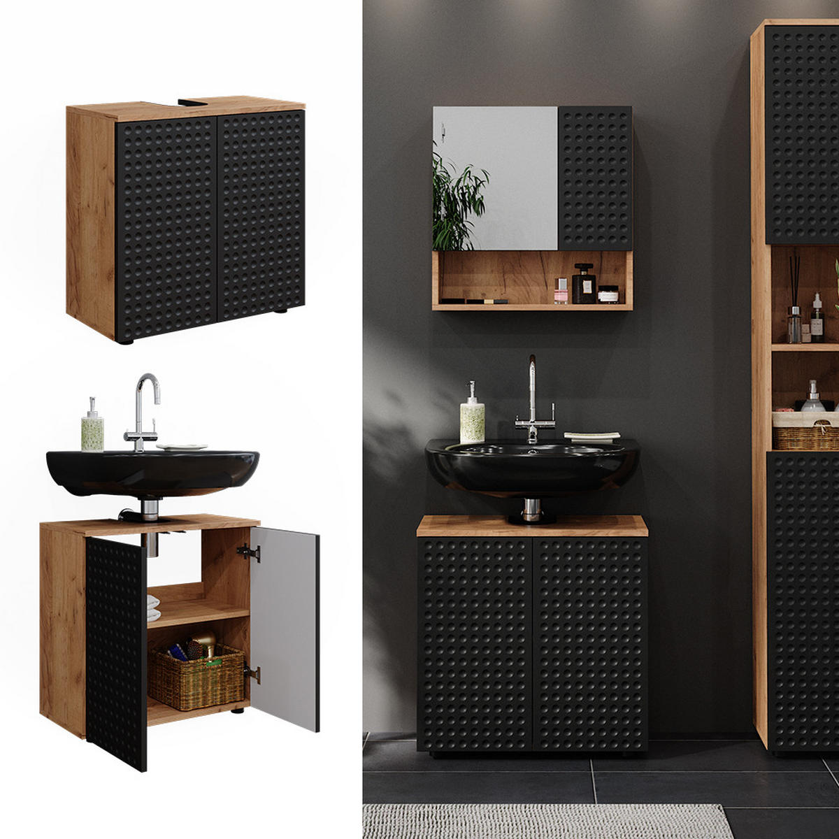 WASCHBECKENUNTERSCHRANK Irma Anthrazit gepunktet 60 x 59 cm - Anthrazit/Eiche Wotan, Holzwerkstoff (60/59/30cm) - Vicco