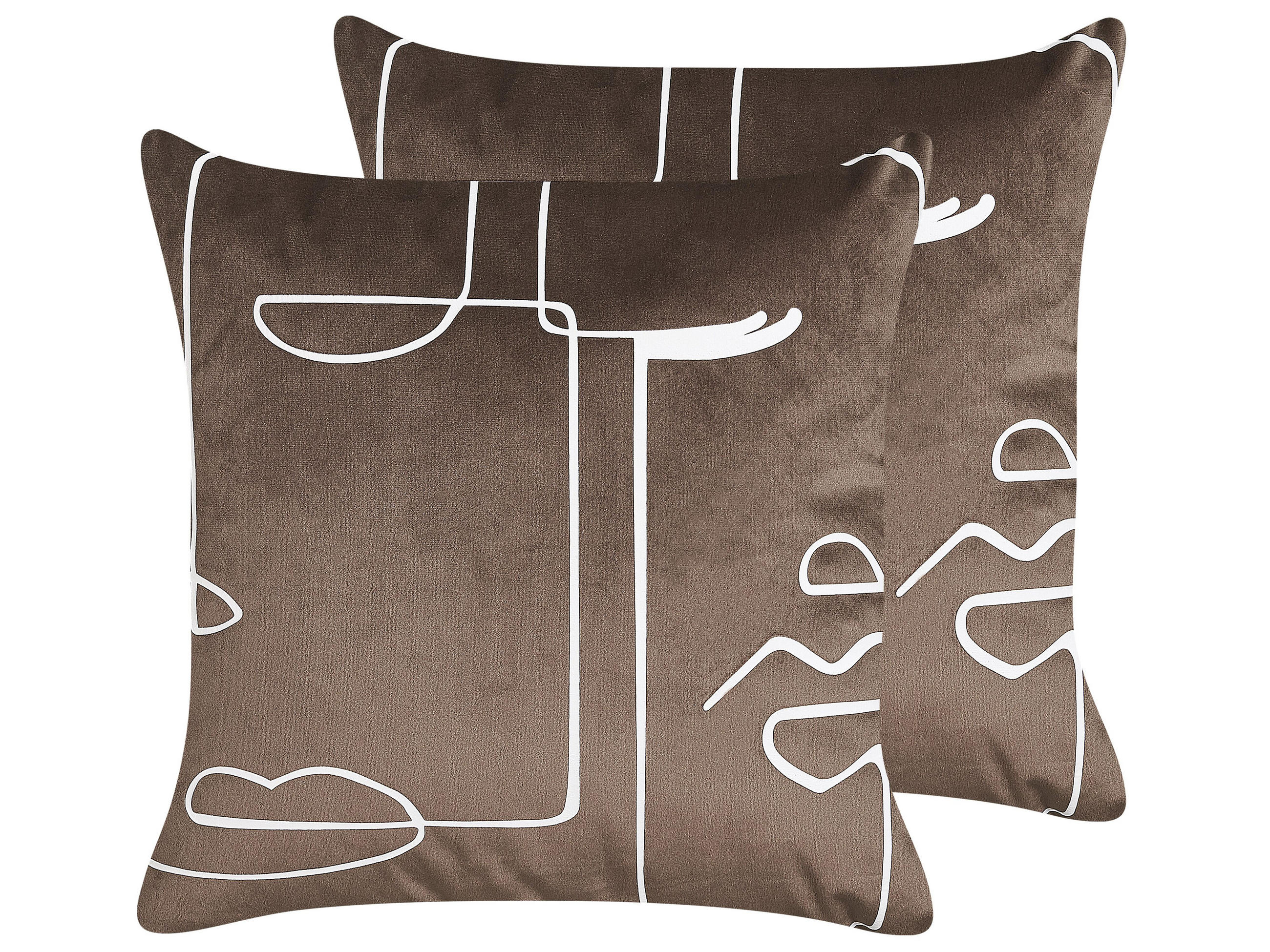 DEKOKISSEN 2er-Set Braun 45/45 cm Philodendron - Braun, Textil (45/45cm) - Beliani