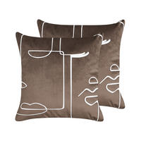 DEKOKISSEN 2er-Set Braun 45/45 cm Philodendron - Braun, Textil (45/45cm) - Beliani