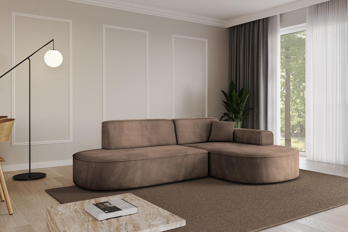 ECKSOFA Ottomane Rechts MARI-L1 - 243x171x79 cm Braun Velours - Schwarz/Braun, Holzwerkstoff/Kunststoff (171/243cm) - ALTDECOR