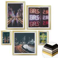 WANDBILDER 5er Set - 50x50 cm & 20x30 cm & 40x60 cm Goldrahmen - Neonreklamen in der Stadt bei Nacht - Goldfarben, Kunststoff (40/60cm) - ArtPrintCave