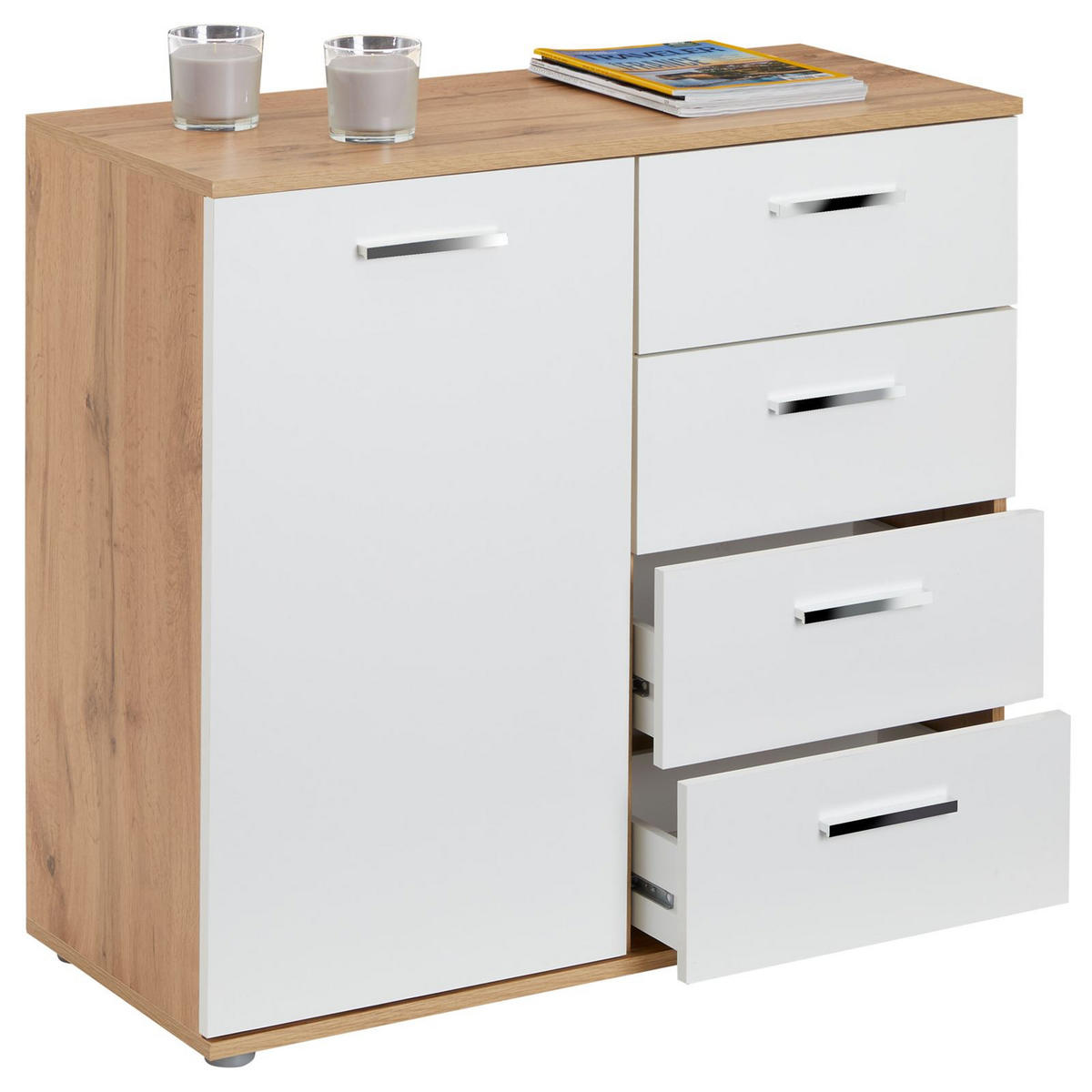 KOMMODE CHICAGO - Eiche Wotan/Weiß, Holzwerkstoff (91/82/40cm) - CARO-Möbel