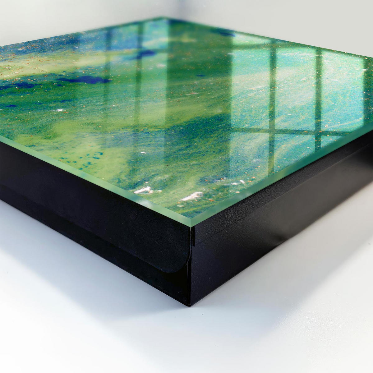 SCHLÜSSELBOX Schwarz 30x30 cm- Türöffnung nach rechts - Abstrakte Natur - Grün, Metall (30/30/5cm) - TULUP