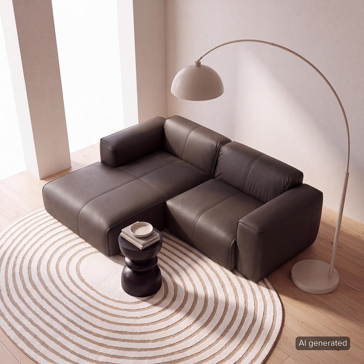 ECKSOFA mit XL-Longchair - Dunkelbraun/Schwarz, Leder/Kunststoff (260/171cm) - home24