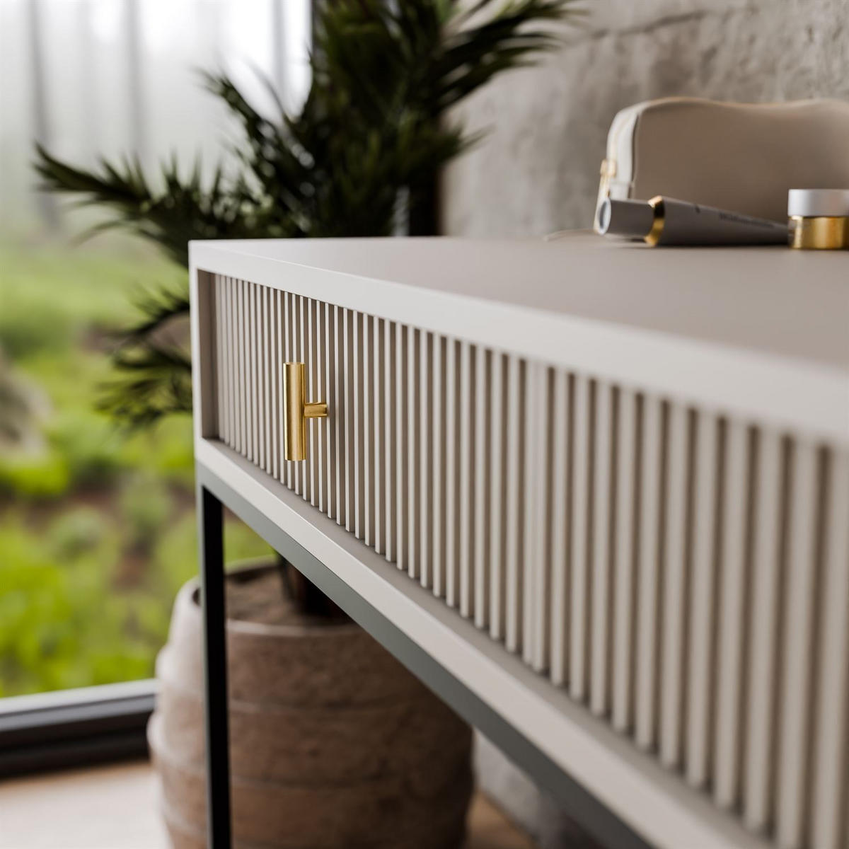 FRISIERTISCH MIDNIGHT auf Gestell mit Spiegel und LED-Beleuchtung kaschmir - Kaschmir/Schwarz, Holzwerkstoff (104/77/50cm) - Lookway