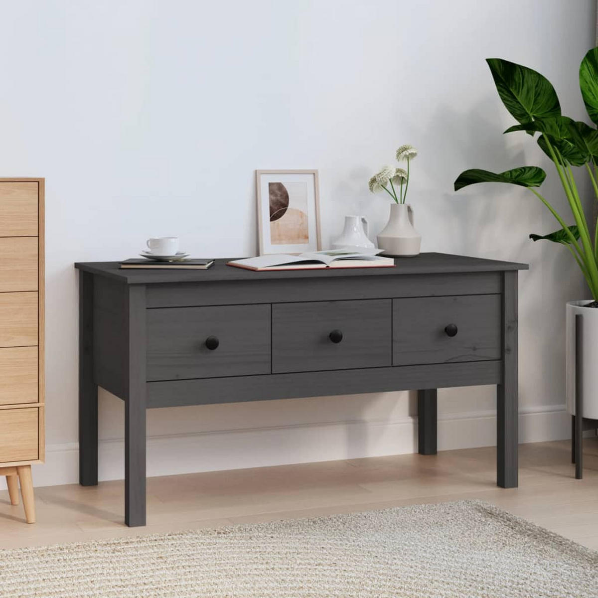 COUCHTISCH Grau 102x49x55 cm Massivholz Kiefer - Grau, Holz (49/102/55cm) - furnicato