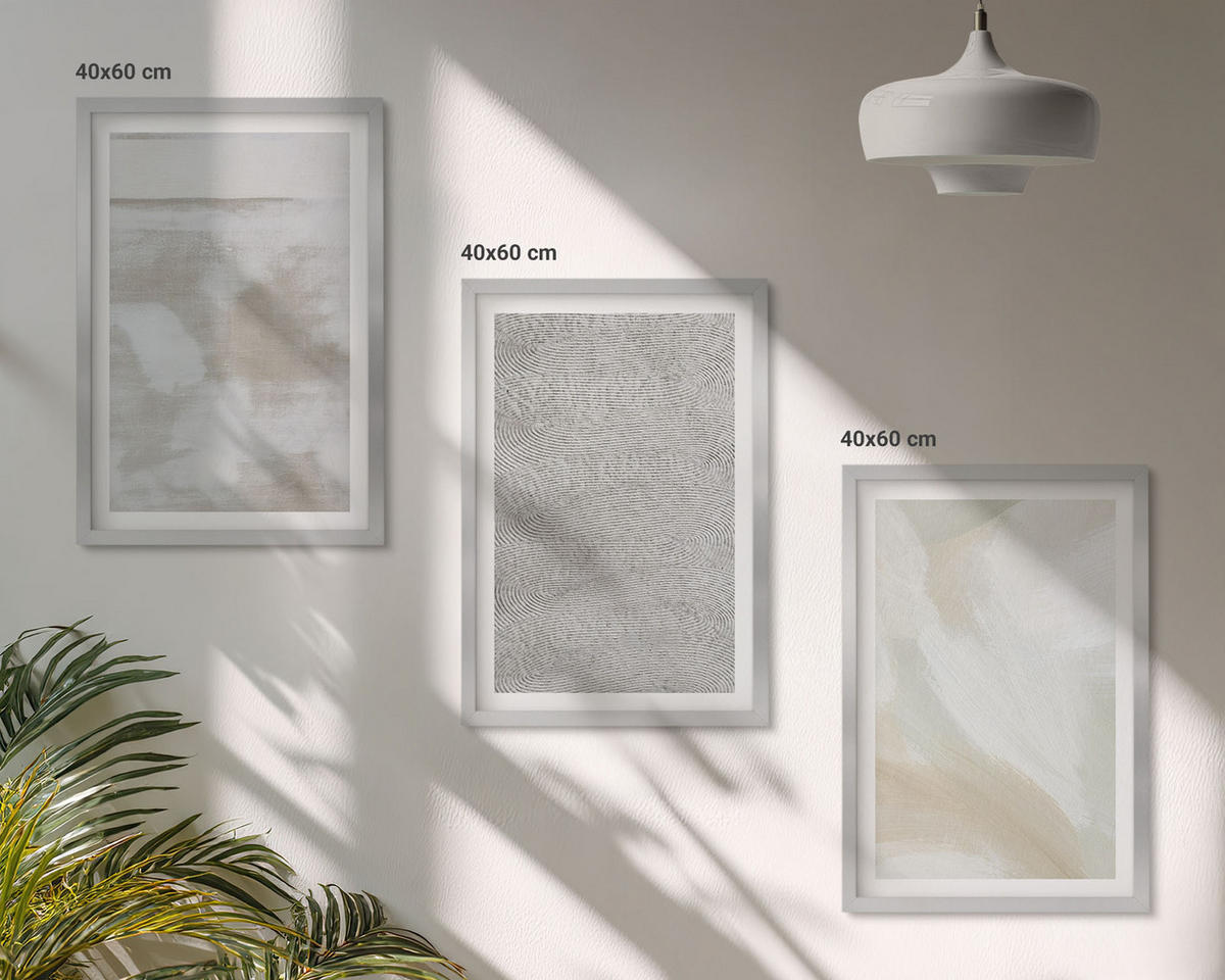 BILDER SET 3er Set - 40x60 cm Silberner Rahmen - Abstraktes modernes Design - Silberfarben, Kunststoff (40/60cm) - TULUP