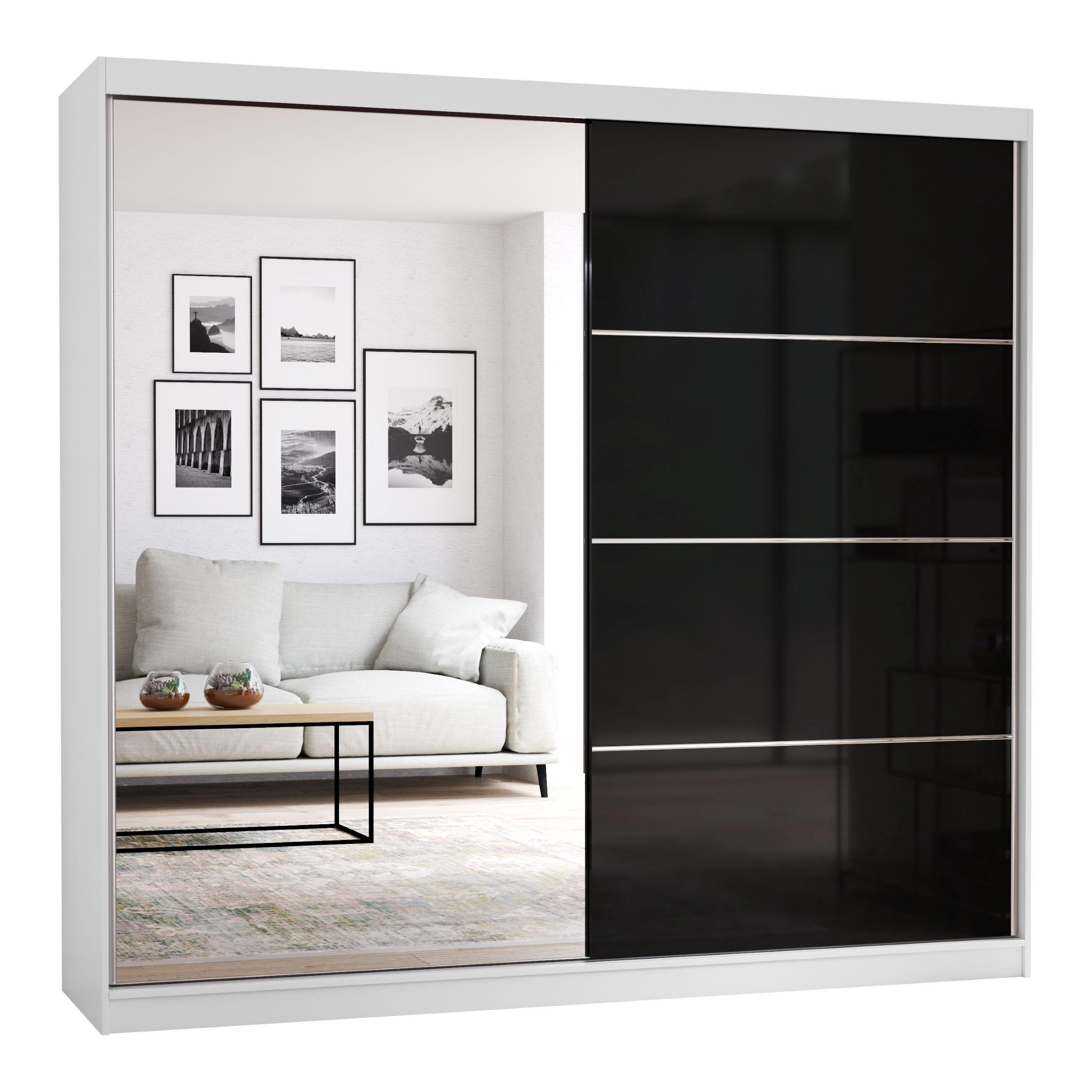 SCHIEBETÜRENSCHRANK - BEN 31 233 CM (Weiß+ Schwarz) - Schwarz/Weiß, Holzwerkstoff/Metall (233/218/61cm) - Möblo