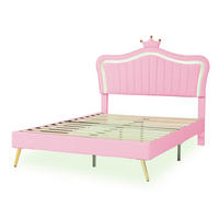 KINDERBETT aus Kunstleder 140x200 cm in Rosa mit LED-Beleuchtung - Rosa, Leder (140/200cm) - Modfu