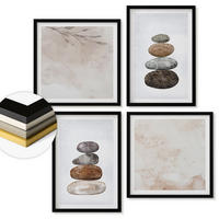 WANDBILDER 4er-Set - 50x50 cm & 40x60 cm Schwarzer Rahmen - Steinstapel-Boho-Malerei - Schwarz, Kunststoff (50/50cm) - ArtPrintCave