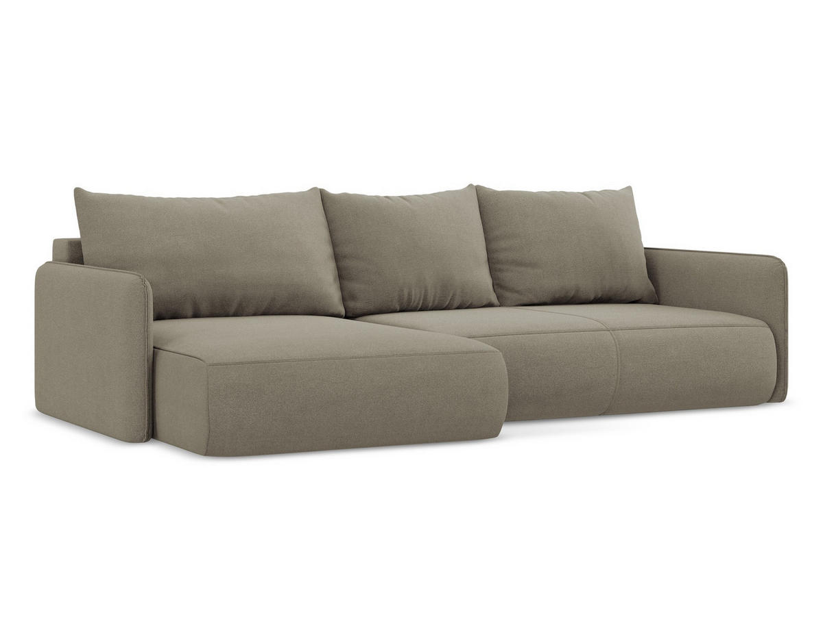 ECKSOFA mit Schlaffunktion Strukturstoff Stoff Beige - Beige/Schwarz, Kunststoff/Textil (148/240cm) - Makamii