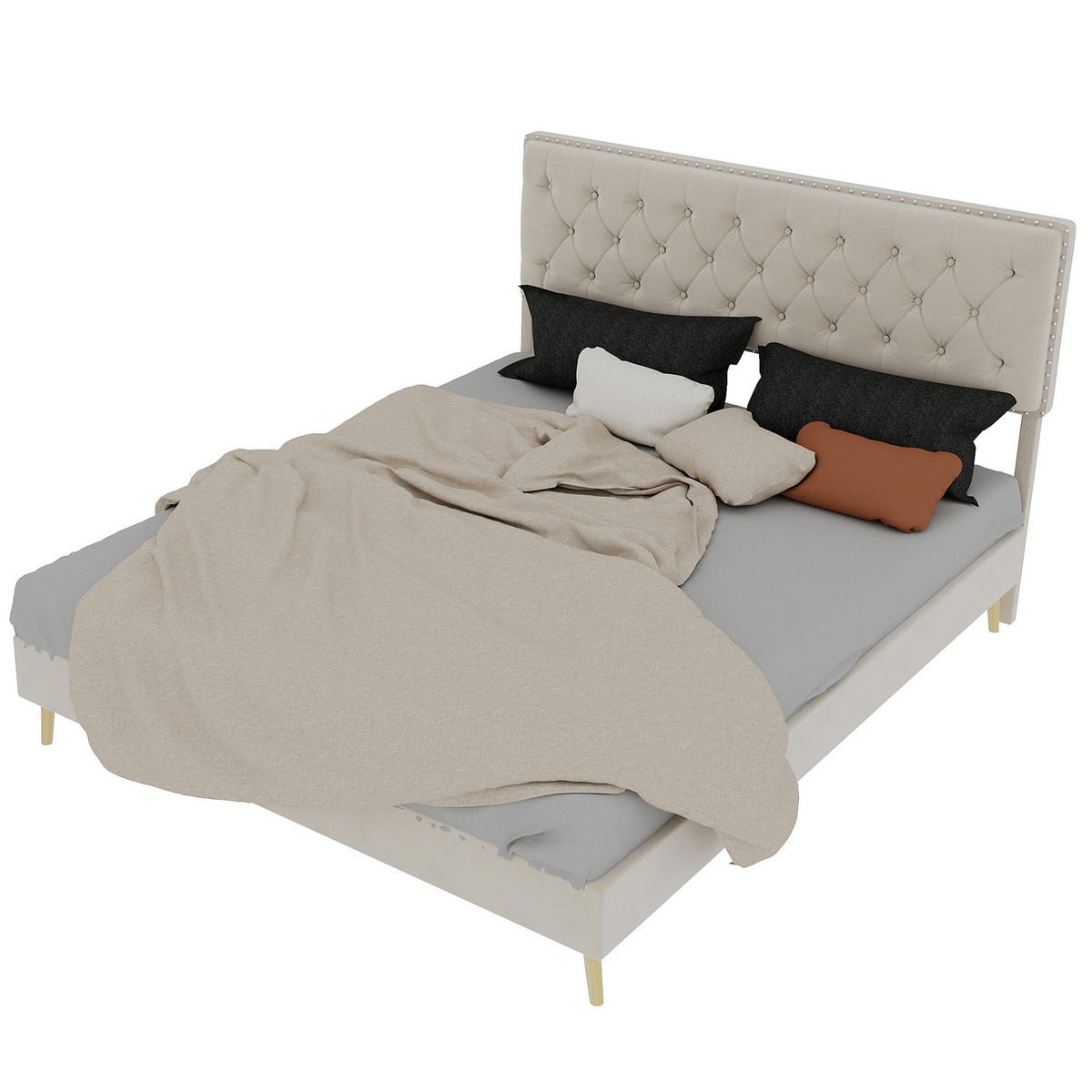 POLSTERBETT 160x200 cm Samt ohne Stauraum beige - Beige, Textil (160/200cm) - Fortuna Lai