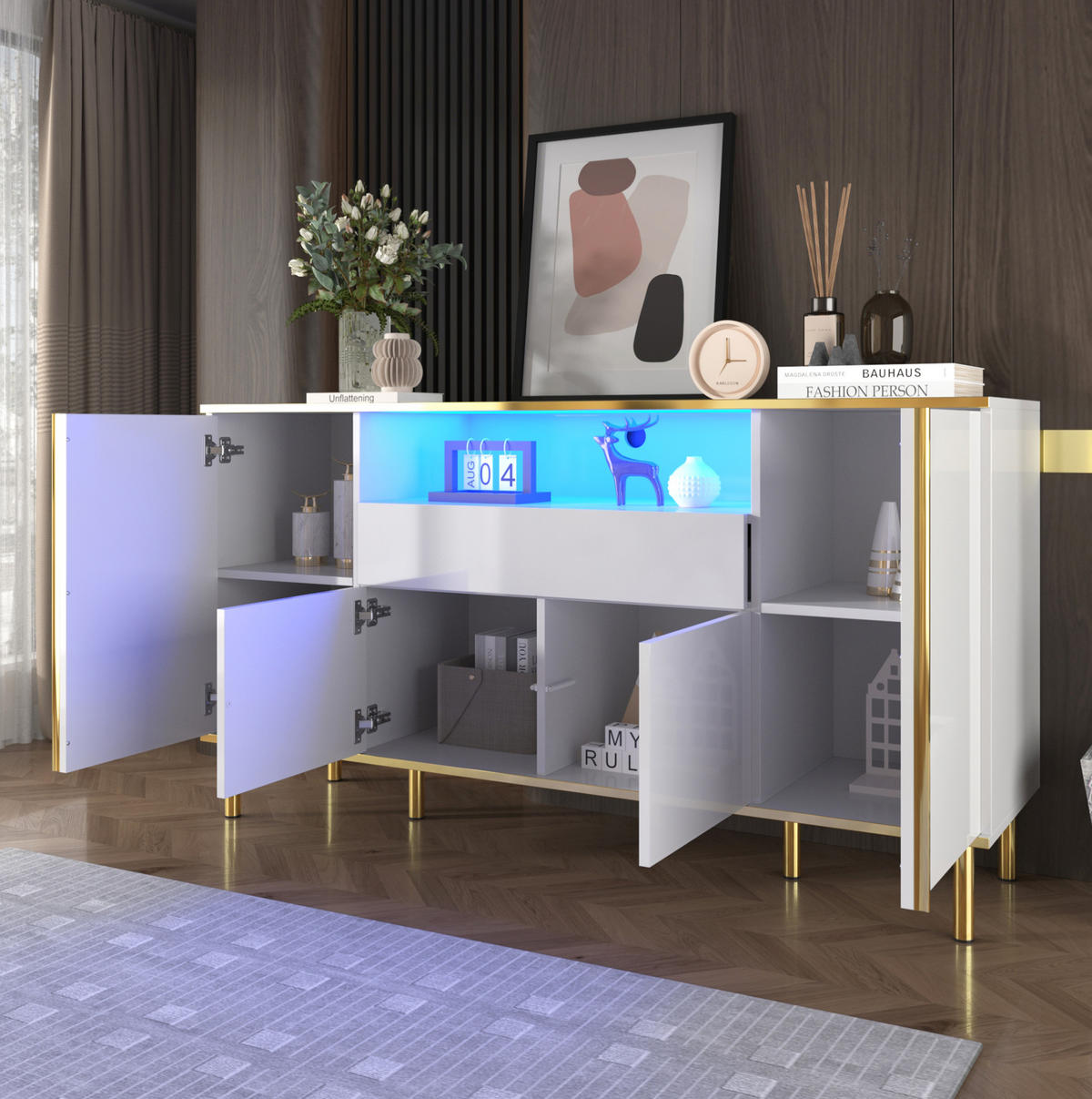 SIDEBOARD 150/40/80 cm aus MDF und Spanplatte mit LED-Beleuchtung Weiß - Weiß, Holzwerkstoff (150/80/40cm) - Modenvie
